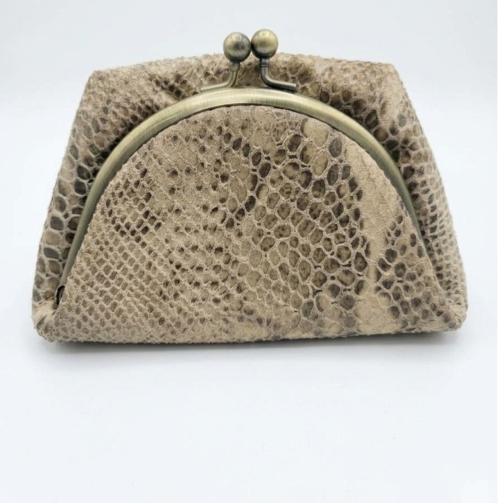 Vintage Hobo International Snakeskin Embossed Leather Kisslock Coin Purse Mirror